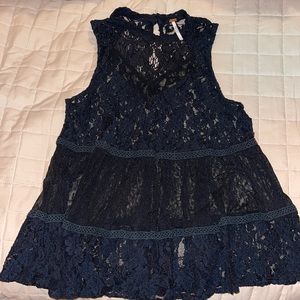 Free People 'Lady Bird' Lace Tank Blouse Black Size small